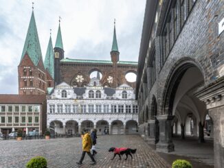 Blick vom Rathausmarkt auf das Lübecker Rathaus mit dem Ratskeller. (Archivbild)