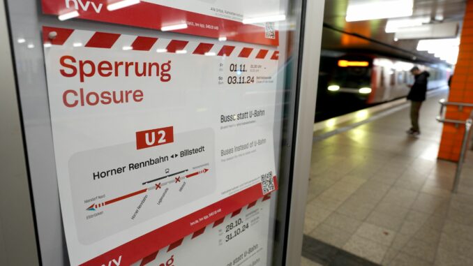 Im Osten Hamburgs müssen Fahrgäste der U2 am Wochenende einen Teil der Strecke mit Ersatzbussen fahren.