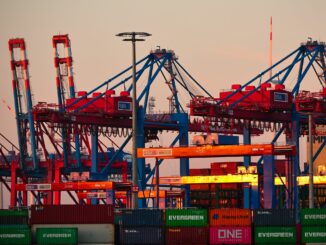 Container werden am Hamburger Terminal Burchardkai gelagert und verladen.