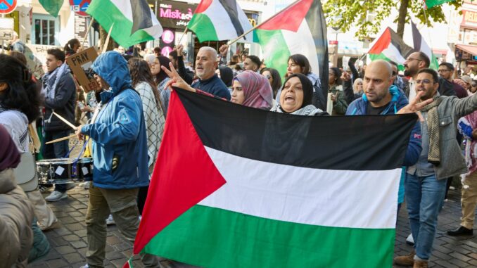 Nach Polizeiangaben zogen knapp 1.000 propalästinensische Demonstranten durch die Innenstadt.