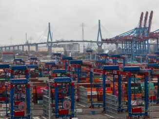 Container lagern im Containerterminal Burchardkai der HHLA im Hamburger Hafen.