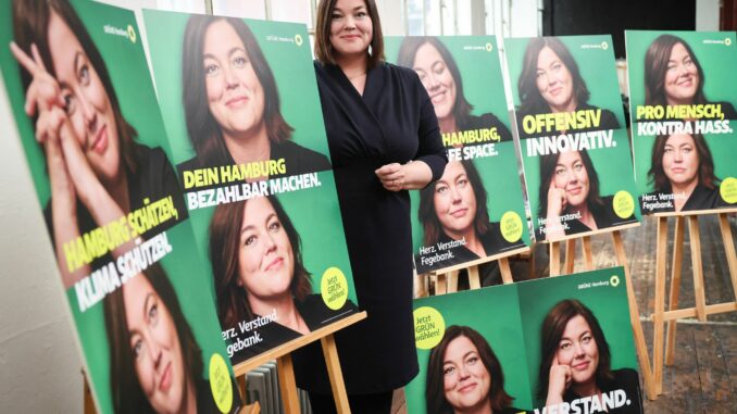 Hamburgs Grüne wollen mit ihrer Spitzenkandidatin und Zweiten Bürgermeisterin Katharina Fegebank stärkste Kraft werden und das Amt des Ersten Bürgermeisters übernehmen. 