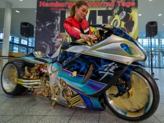 Auf den Hamburger Motorrad-Tagen bekommen die Besucher eine in Teilen vergoldete Suzuki Hayabusa zu sehen.